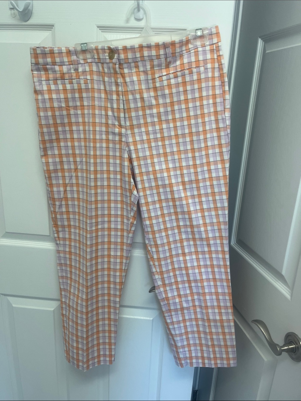 Ann Taylor Peach and Lavender Plaid Trousers